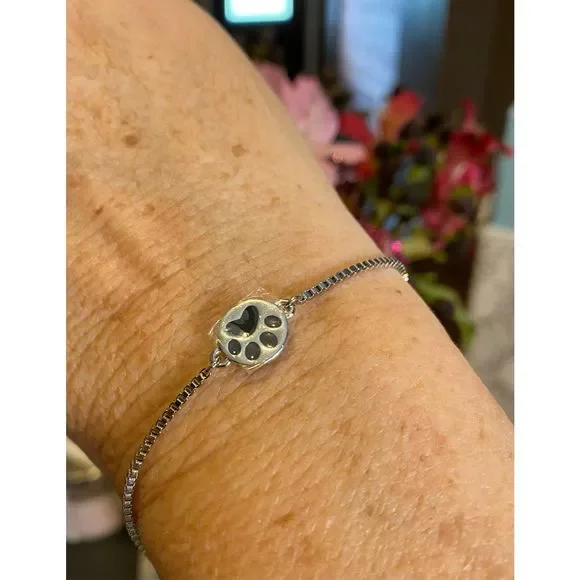 🐶🐾 ANIMAL DOG LOVER PAWS BRACELET SILVER SLIDE Kids or Adult - Picture 2 of 6